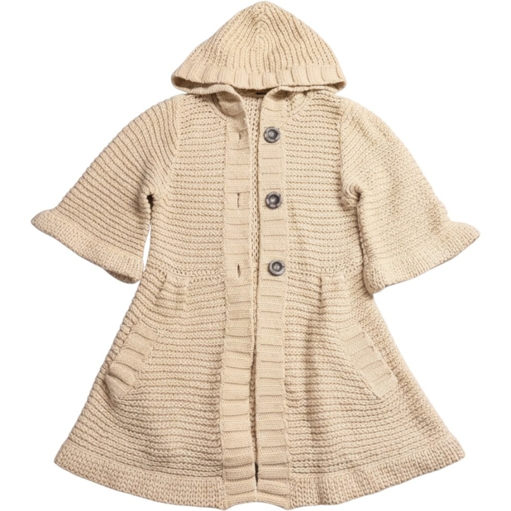 Free People Chunky Knit Hooded Cardigan Coat Cream Beige Bell Sleeve Small
